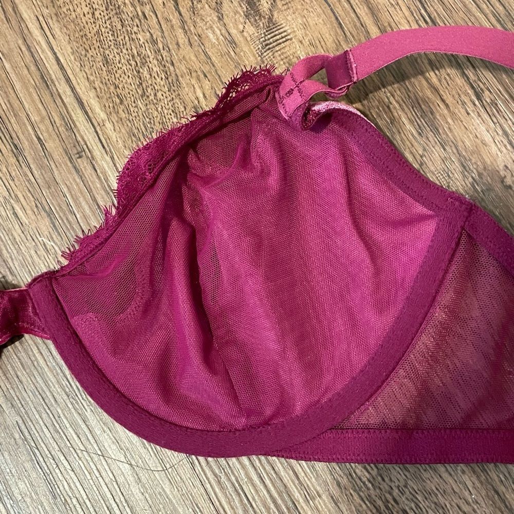Victoria’s Secret Unlined Demi Velvet Lace and Polkadot Bra Wine Color 34DDD - Picture 8 of 11